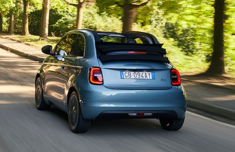 Fiat New 500 electric car exterior with convertible roof